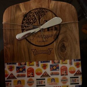 Disney Mickey Mouse Italy Pavilion Wooden Cheese Board with Silver Knife